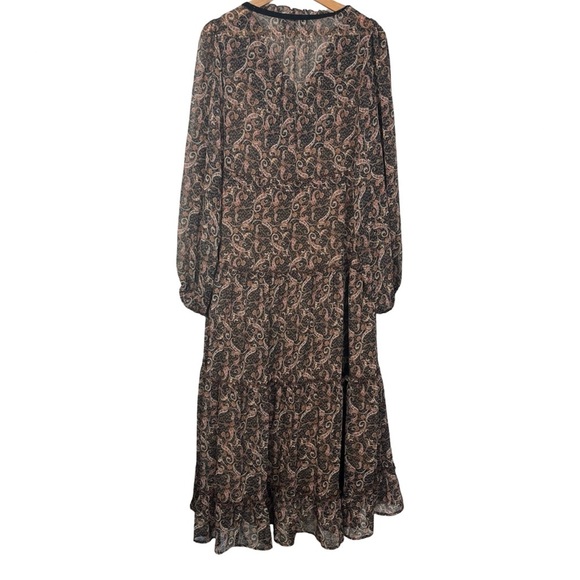 Dress Forum Medium Midi Dress Brown Paisley Tiered Long Sleeve Boho Festival - Picture 3 of 8